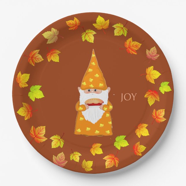 Niedliche Gnome und Holiday Herbstlaube auf der Te Pappteller (Vorderseite)