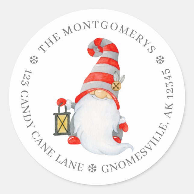 Niedliche Gnome Weihnachtsfeier Rücksendeadresse Runder Aufkleber (Vorderseite)