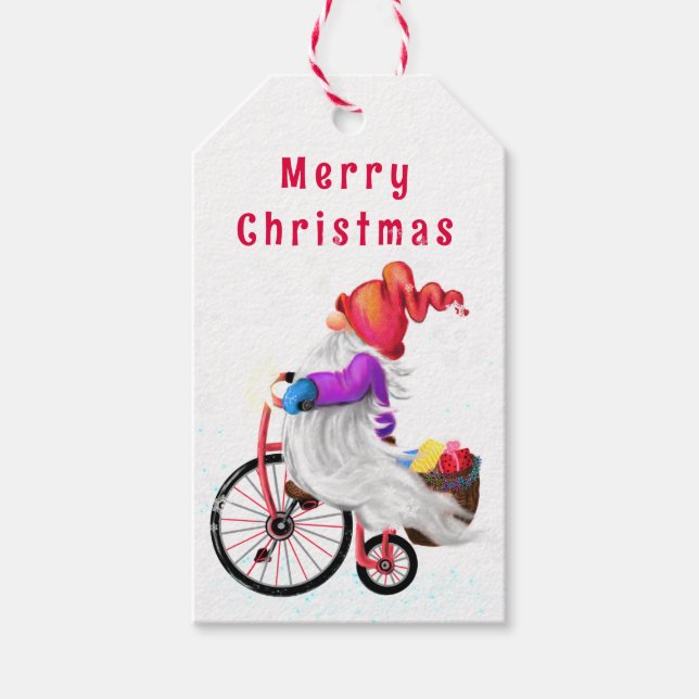 Niedliche Gnome Weihnachtsmarken Geschenkanhänger (Vorderseite)