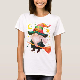 Niedliche Gnomen mit Besenstiel T-Shirt