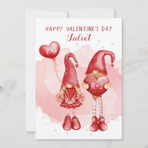 Niedliche Gnomes Custom Initials Herz Valentinstag Feiertagskarte