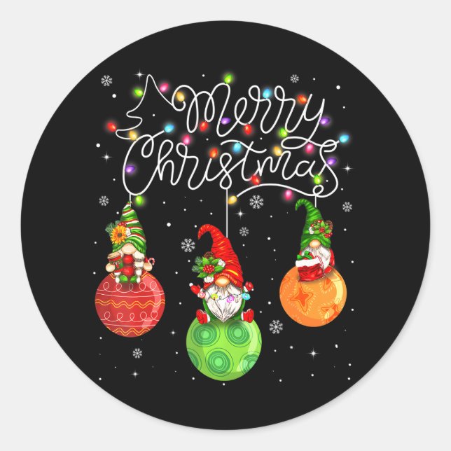 Niedliche Gnomes Frohe Weihnachts-Lichtfamilie Gen Runder Aufkleber (Vorderseite)