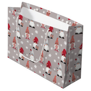 Niedliche Gnomes Nordic Winter Grau Rosa Große Geschenktüte