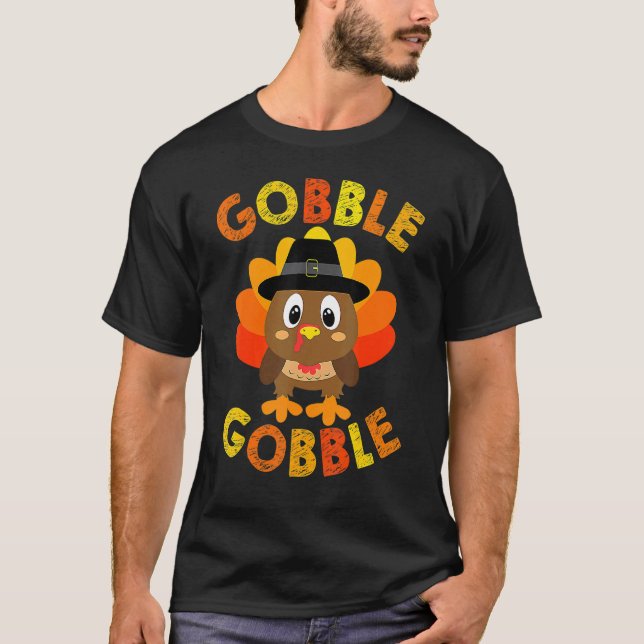 Niedliche Gobble Gobble Türkei Pilgrim Little Boys T-Shirt (Vorderseite)