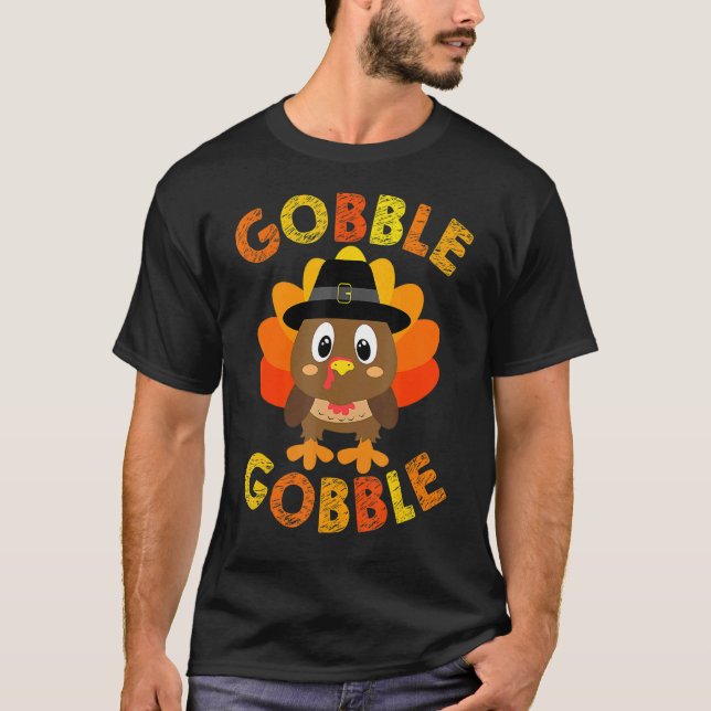 Niedliche Gobble Gobble Türkei Pilgrim Little Boys T-Shirt (Vorderseite)