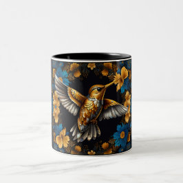 Niedliche Golden Hummingbirds auf Black & Blue Blu Zweifarbige Tasse