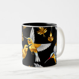 Niedliche Golden Hummingbirds auf Black Two-Tone-K Zweifarbige Tasse