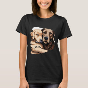 Niedliche Golden Retriever Hund Mama umarmt einen T-Shirt