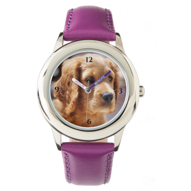 Niedliche Golden Retriever Welpe Armbanduhr (Vorderseite)