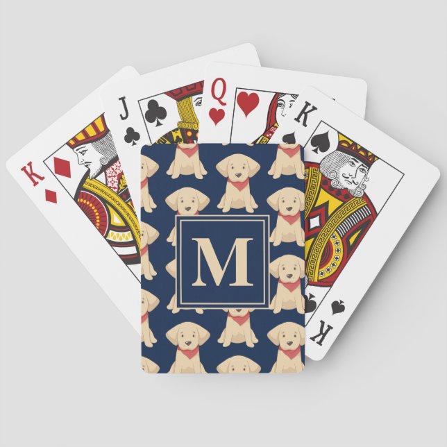 Niedliche Golden Retriever Welpen Navy Blue Monogr Spielkarten (Rückseite)