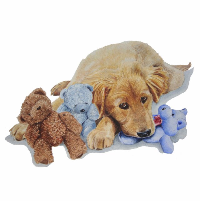Niedliche Golden Retriever Welpenkuppelbären Fotoskulptur Magnet (Vorne)