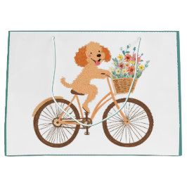 Niedliche Goldendoodle Dog Biking Spring Blumen Große Geschenktüte