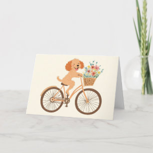 Niedliche Goldendoodle Dog Biking Spring Blumen Karte