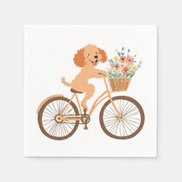 Niedliche Goldendoodle Dog Biking Spring Blumen Serviette