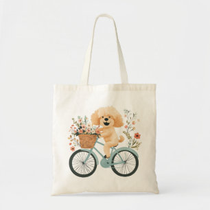 Niedliche Goldendoodle Dog Biking Spring Blumen Tragetasche