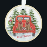 Niedliche Goldendoodle Vintager Rotlastwagen Ornament<br><div class="desc">Sie könnten einfach in Liebe mit dieser Szene fallen — den bezaubernden Goldendoodle-Welpen. der Vintage rote LKW mit schneebedeckten Bäumen im Hintergrund und der Laternenpfahl mit dem Urlaubskrez. "I Liebe Christmas" ist die Botschaft - und Sie können das Jahr und den Familiennamen hinzufügen. Haben Sie dies für Ihren eigenen Weihnachtsbaum...</div>