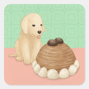Niedliche Goldene Retriever und Dessert Illustrati Quadratischer Aufkleber