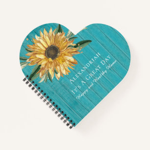 Niedliche goldene Sonnenblume Aquamarin blaues Hol Notizbuch