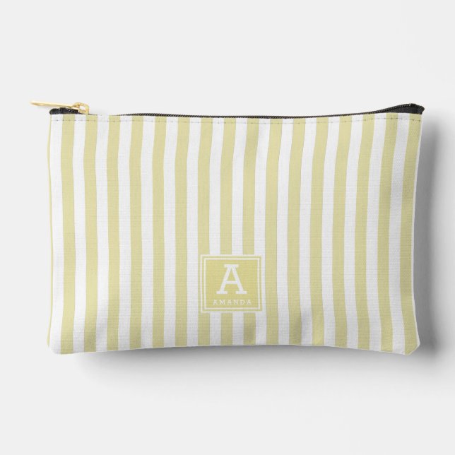Niedliche Goldene Streifen Mit Monogramm Initialen Zubehörtasche (Vorderseite)