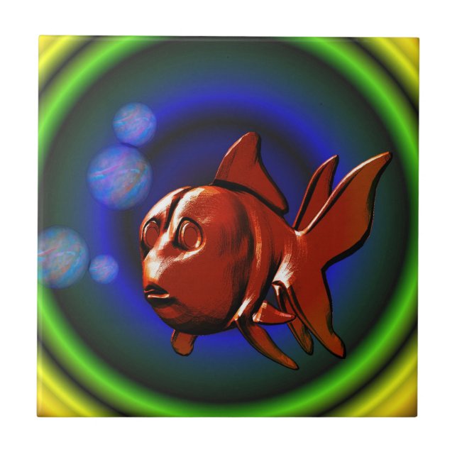 Niedliche Goldfish Abstrakte Kunstgalerie Fliese (Vorderseite)