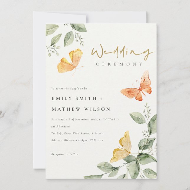 Niedliche Goldgärtnerblätter Hochzeiten Einladung (Vorderseite)