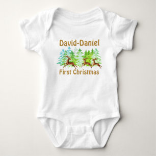 Niedliche goldgrüne Bäume Deers Baby First Christm Baby Strampler