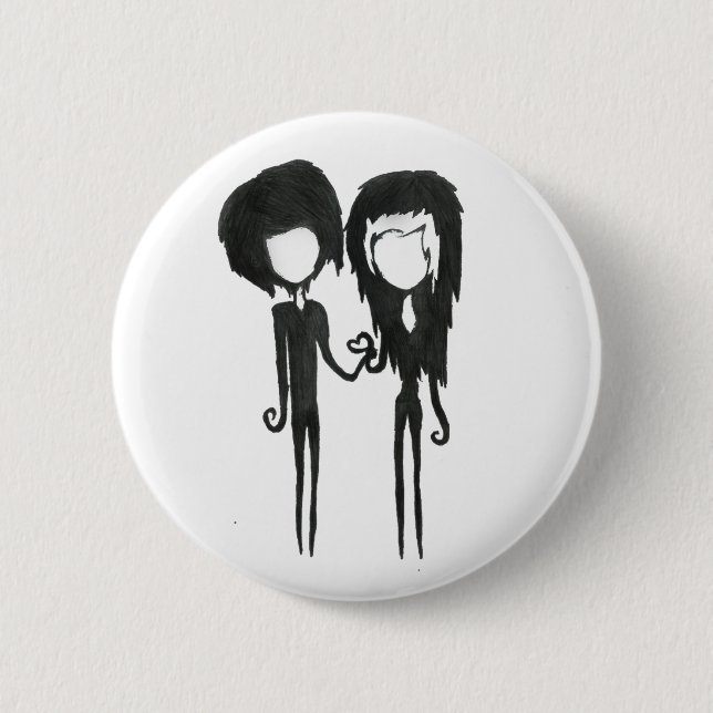 Niedliche Goth Boy und Girly Alternative Art Button (Vorderseite)