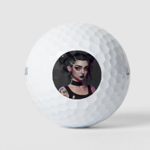 Niedliche Goth Girl mit Buns und Tattoos Golfball