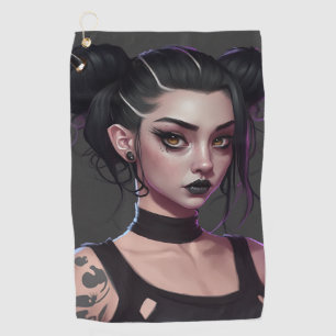Niedliche Goth Girl mit Buns und Tattoos Golfhandtuch