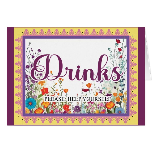 Niedliche Gothic Garden Sugar Skull Drinks Karte (Vorderseite (Horizontal))