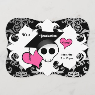 Niedliche Gothic-Schädel-Graduierungsparty Einladung