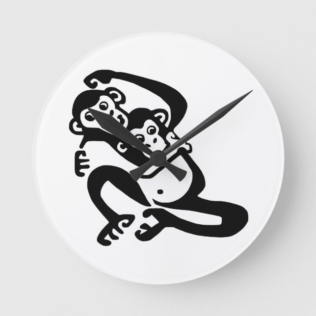 Niedliche Grafik - BONOBO - Schimpanse - wild lebe Runde Wanduhr (Vorderseite)