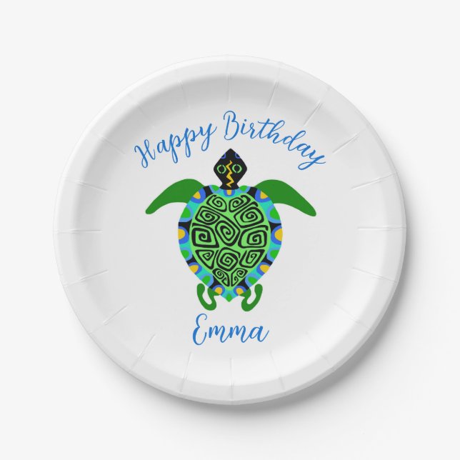 Niedliche Grafik Sea TURTLE - Happy Birthday - Par Pappteller (Vorderseite)