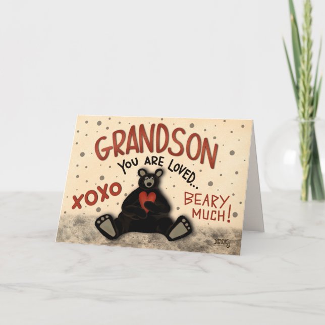 Niedliche Grandson Valentine Bear Fun Inspirivity Karte (Vorderseite)