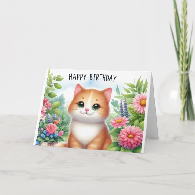 Niedliche Grandtochter-Katze und Blume Grußkarte Karte (Vorderseite)