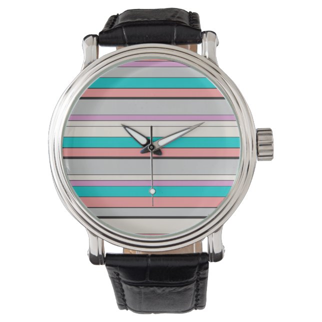 Niedliche graue Aqua-Streifen Armbanduhr (Vorderseite)