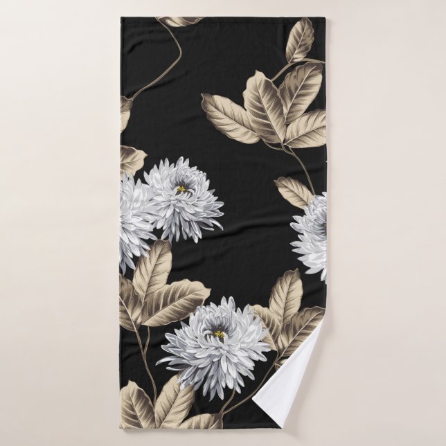 niedliche graue Blume mit braunem Blattmuster auf  Badehandtuch (Badehandtuch)