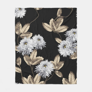 niedliche graue Blume mit braunem Blattmuster auf Fleecedecke
