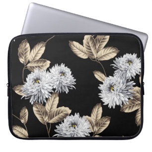 niedliche graue Blume mit braunem Blattmuster auf Laptopschutzhülle