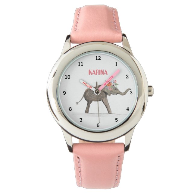 Niedliche graue Elefantentierkinder Armbanduhr (Vorderseite)