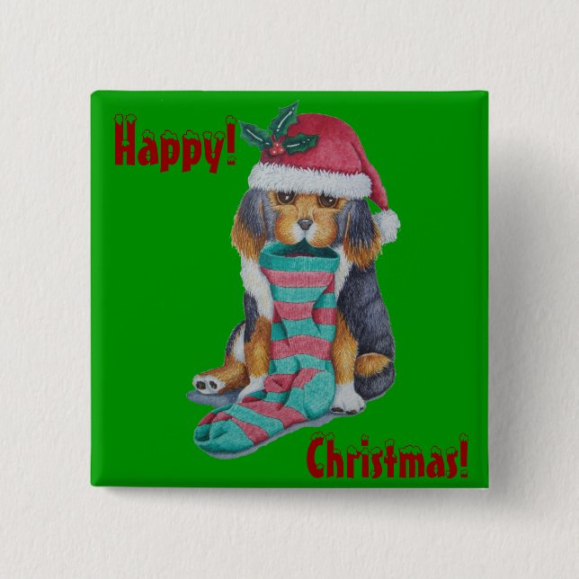 niedliche, graue Kätzchen, Weihnachtsgeschenk Button (Vorderseite)