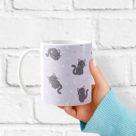 Niedliche Graue Katze Lila Tasse | Kawaii Katzen