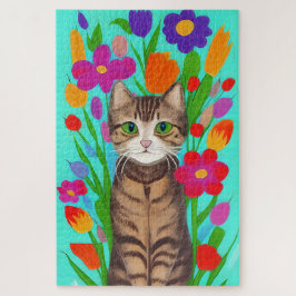 Niedliche graue Katze mit farbigen Blume