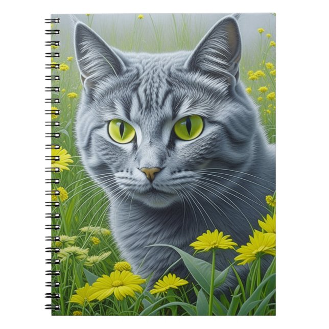 Niedliche graue Katze mit gelben Augen Ai Art Notizblock (Vorderseite)