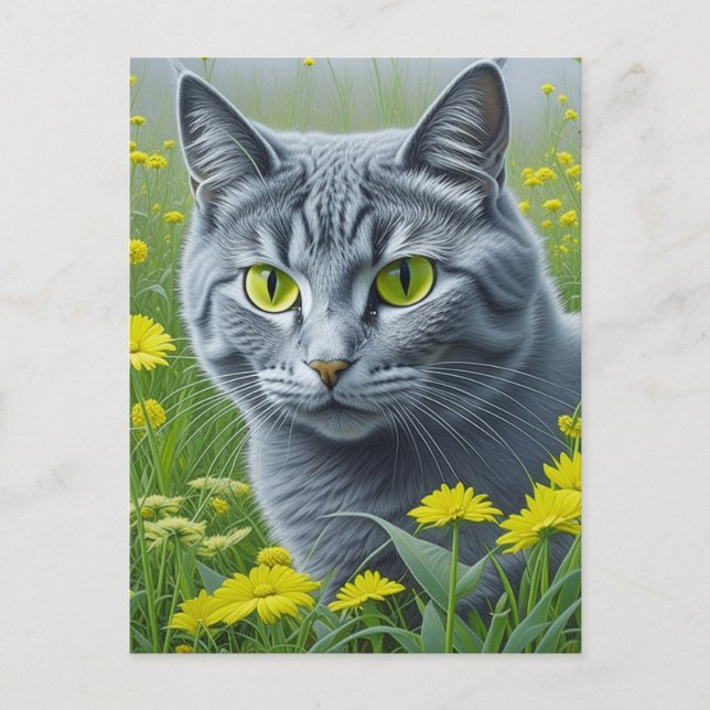 Niedliche graue Katze mit gelben Augen Ai Art Postkarte (Vorderseite)