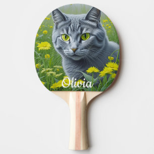 Niedliche graue Katze mit gelben Augen Personalisi Tischtennis Schläger