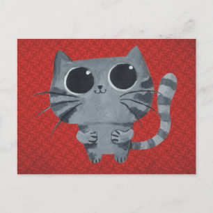 Niedliche graue Katze mit großen schwarzen Augen Postkarte