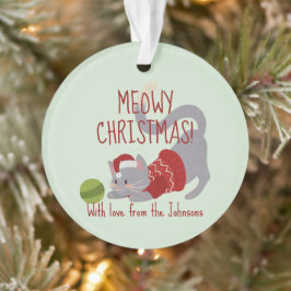 Niedliche graue Katze mit Weihnachtshut Ornament