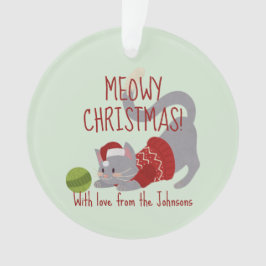 Niedliche graue Katze mit Weihnachtshut Ornament