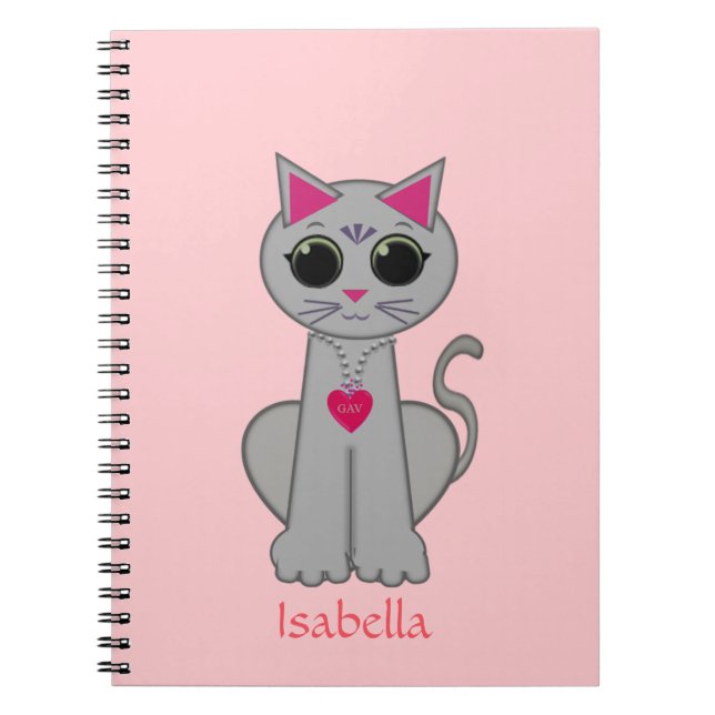 Niedliche graue Katze & Name Kalligraphie auf Pink Notizblock (Vorderseite)